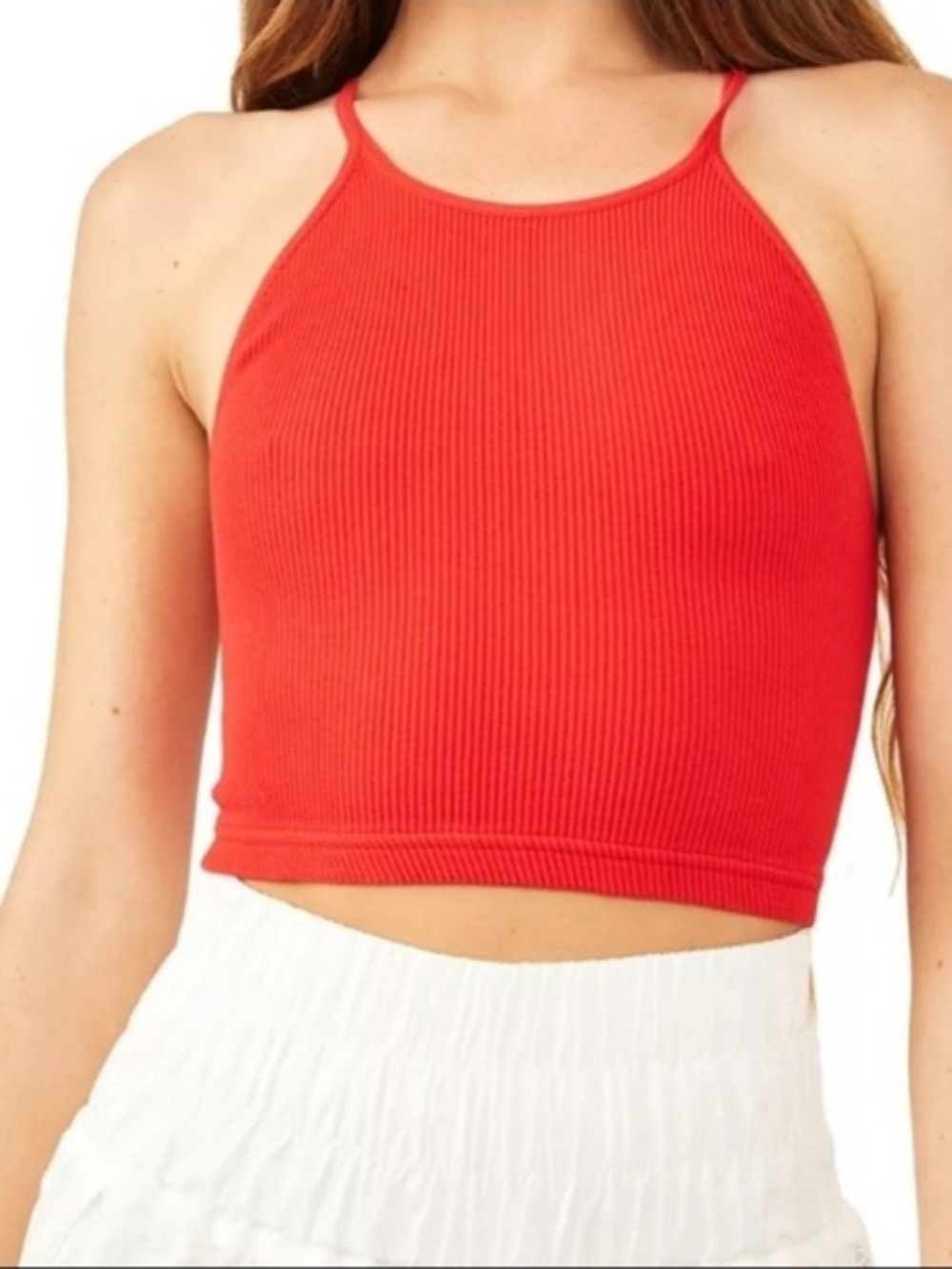 FP Movement by Free People Red Ribbed Halter Crop Top